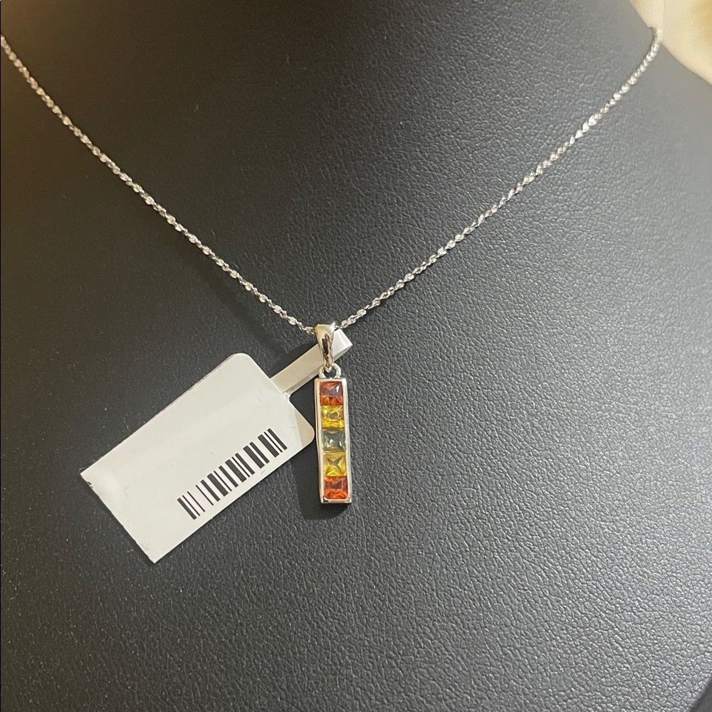 NWT Multicolor Genuine Natural Sapphire Pendant & 925 Silver Necklace 17”